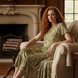 Papillon Stretchy Floral Tiered Skirt Dress Size L